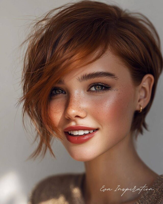 Eva Inspiration idée coiffure tendance automne-hiver, pixie flou roux coquelicot.