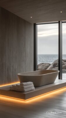 baignoire sur ilot deco minimaliste