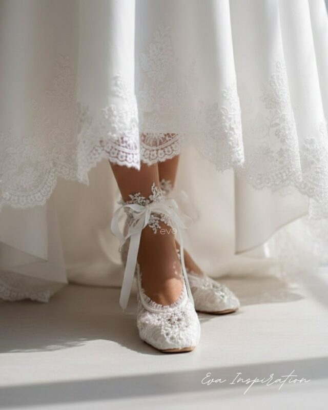 ballerine chaussure confortable mariage dentelle cheville ruban