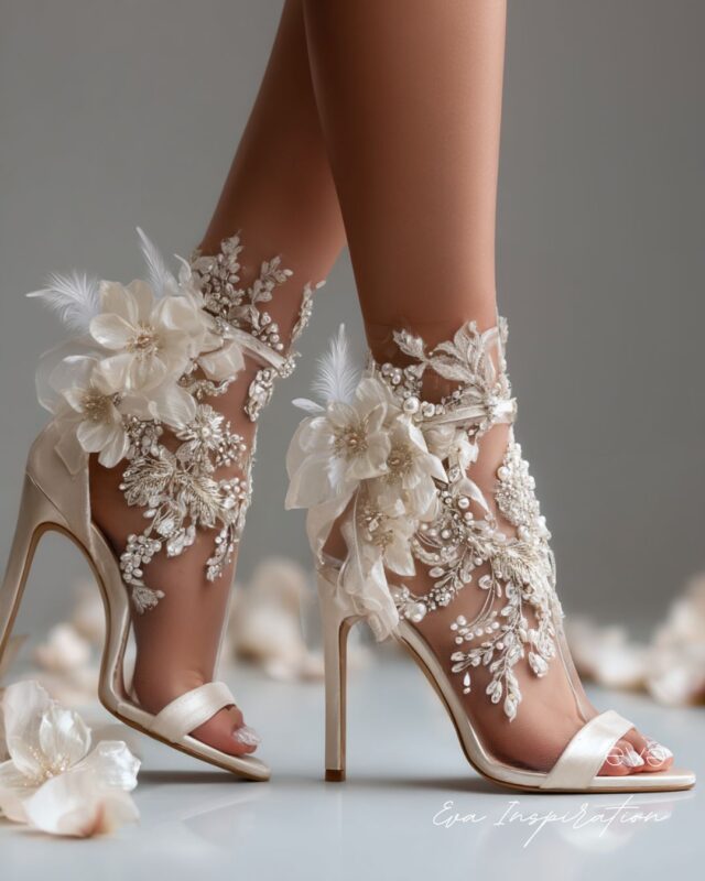 chaussure mariage champetre ouverte florale elegant