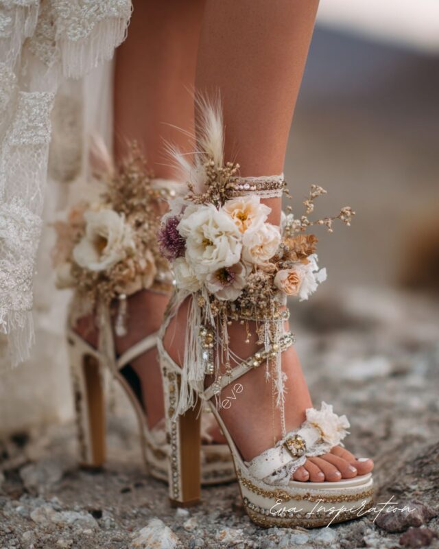 chaussure mariage ouverte talon style boheme florale