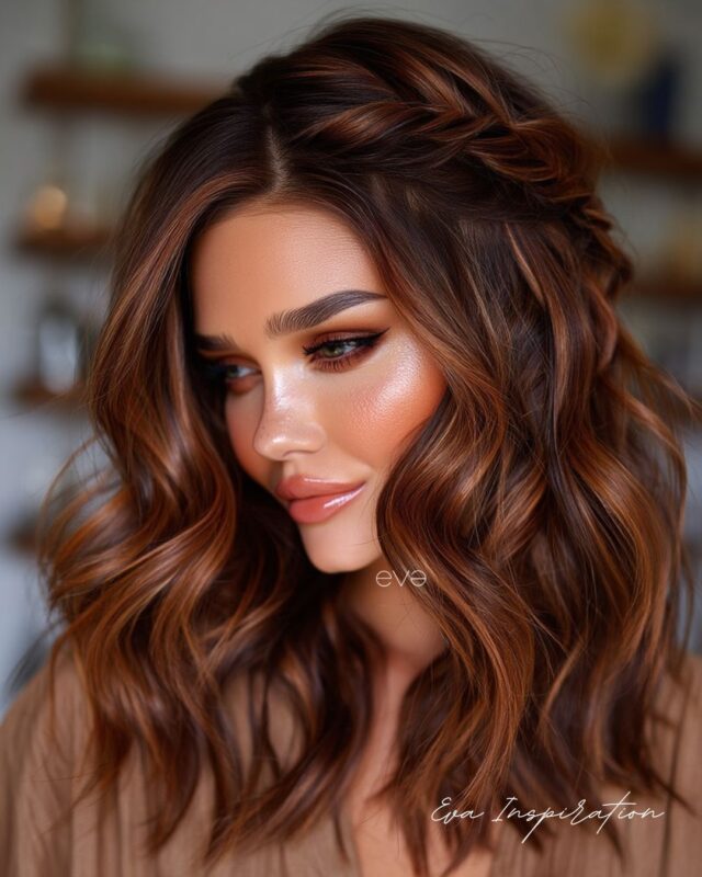 cheveux ondule couleur cuivre et chocolat
