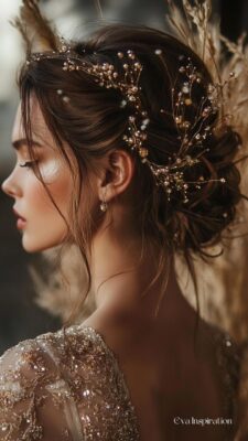 chignon_dore_perles MARIAGE BOHEME CHAMPETRE