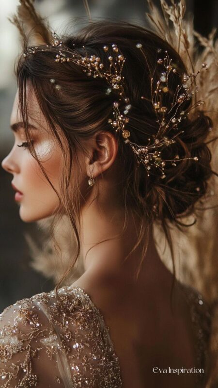 chignon_dore_perles MARIAGE BOHEME CHAMPETRE