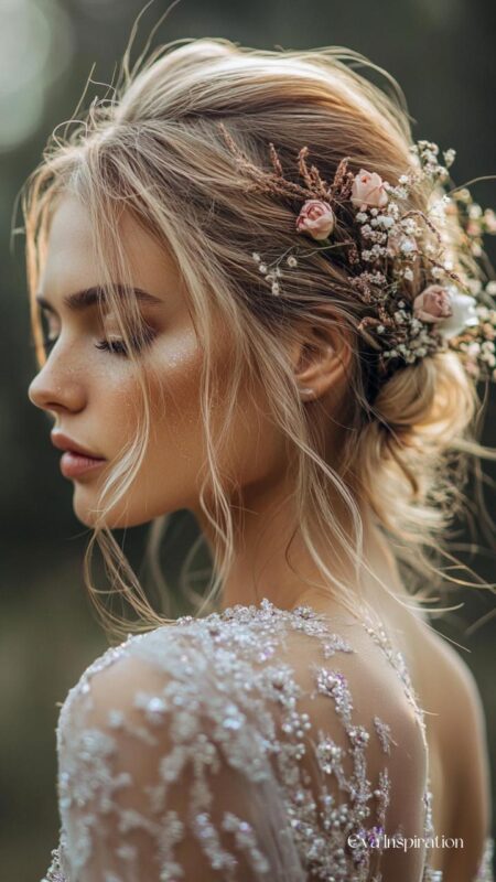 chignon_volume_rose_pastel MARIAGE BOHEME champêtre