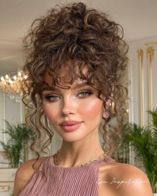 coiffure chignon frange cheveux boucles