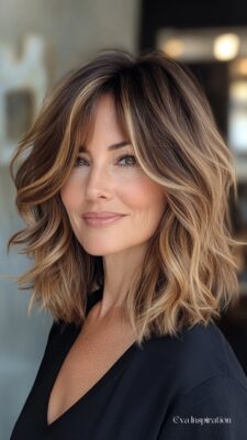 coiffure-coupe-femme-50-ans-cheveux-bruns-caramel-blond-mi-longs-franges-rideau