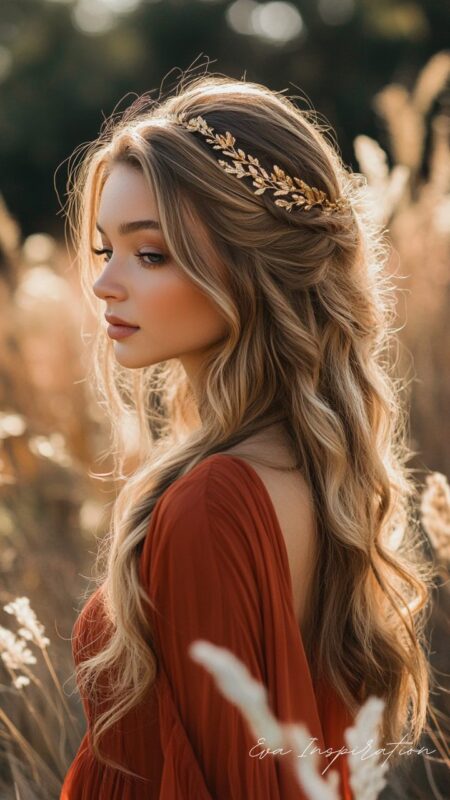 coiffure-mariage-robe-terracotta-headband