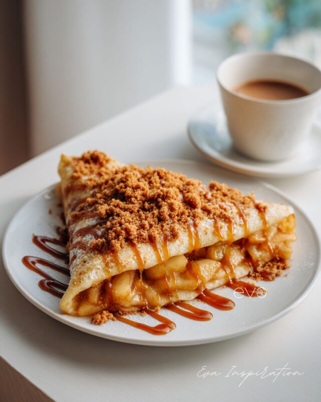 crepe facile moelleuse plié triangle pomme speculoos caramel