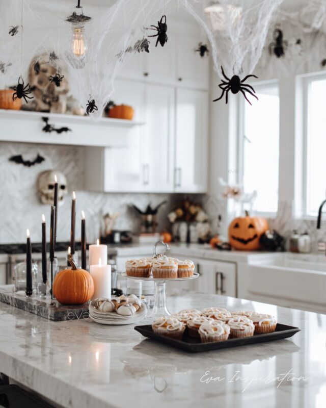 cuisine decoration pour halloween citrouille toile araignee crane