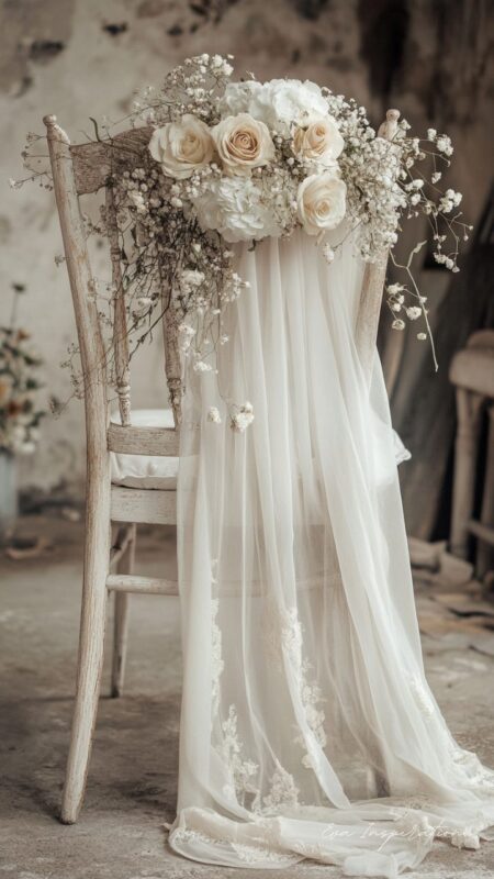 deco chaise floral voilage mariage