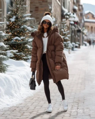doudoune chocolat marron oversize idee outfit femme hiver