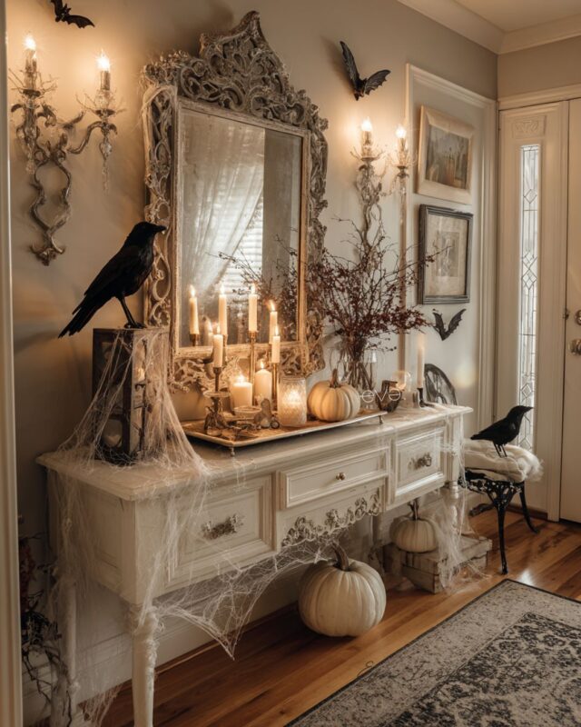 entree decoration halloween corbeau toile arraignee