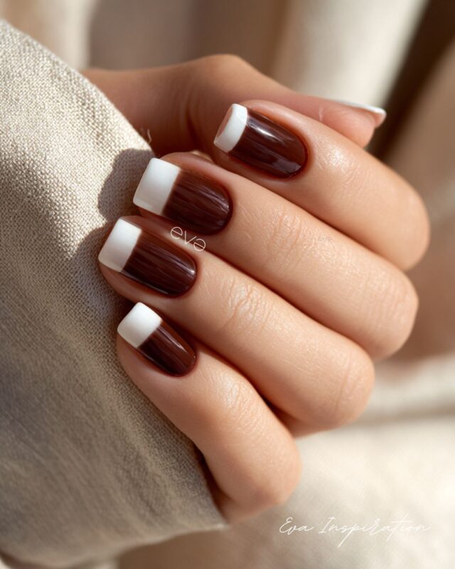 french manucure marron bout blanc idee tendance chic