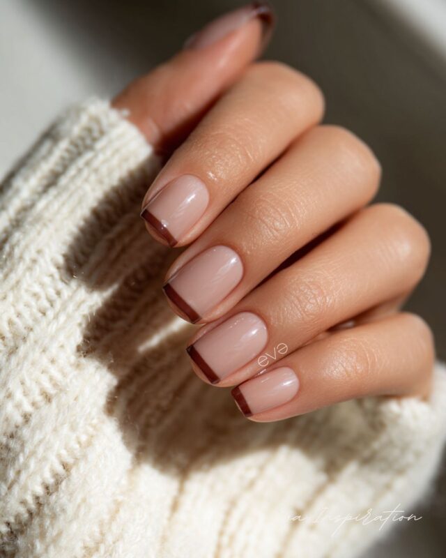 french manucure naturel base courte bout marron glace