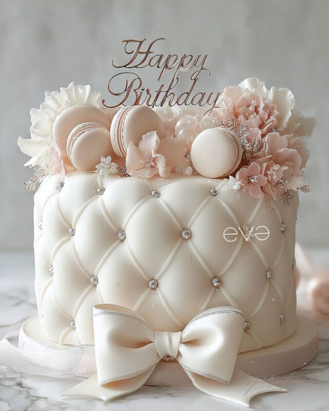 gateau anniversaire capitonné blanc et rose