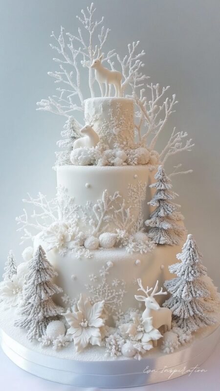 gateau-blanc-mariage-hiver-foret