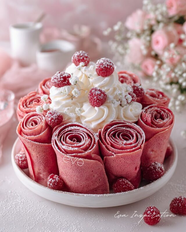gateau crepe roulé rose colorant chantilly framboise