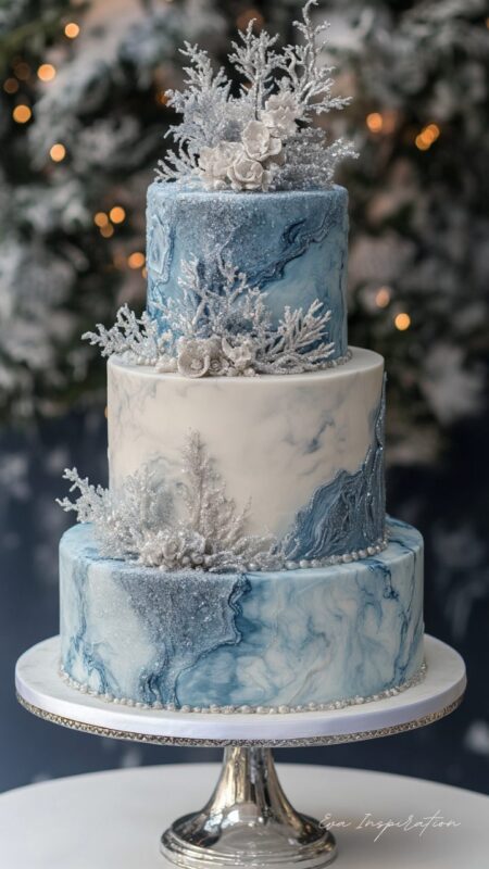 gateau-marbre-blanc-et-bleu-mariage-hiver-wedding-cake