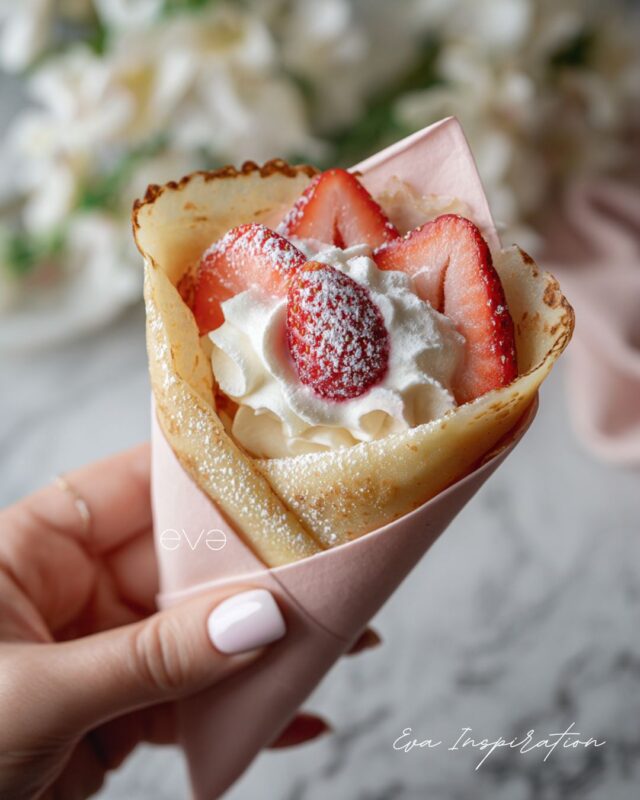 idee cornet fraise crepe chantilly moelleuse