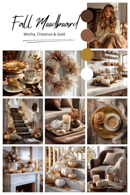 Décoration automne maison dans des teintes moka, châtaigne et or – Inspiration chic et chaleureuse