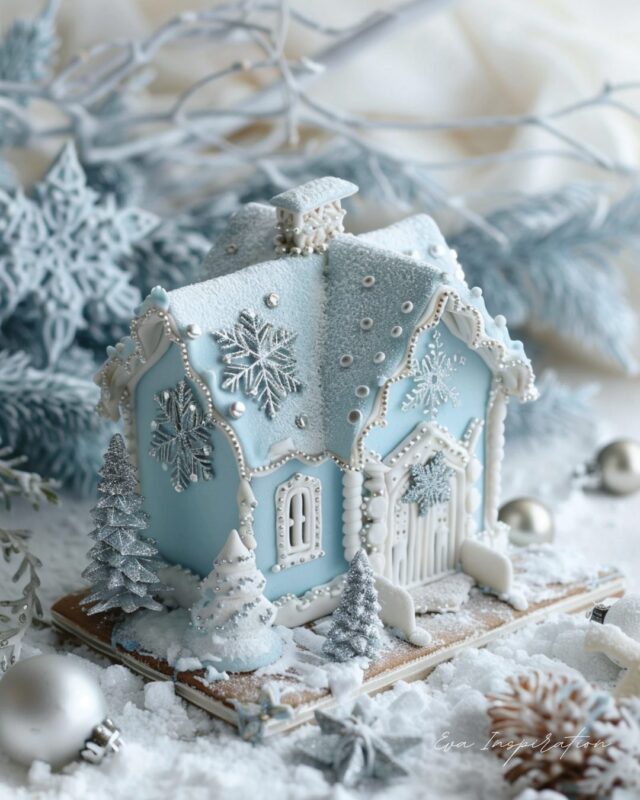 maison en pain d'épice bleu pastel