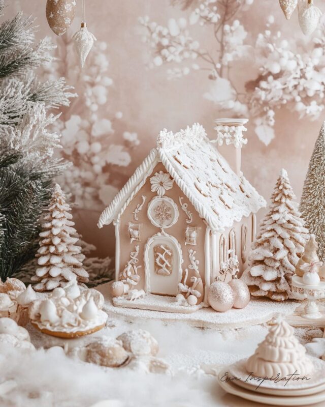 Maison en pain d’épices rose poudré – ambiance féerique et douce pour Noël