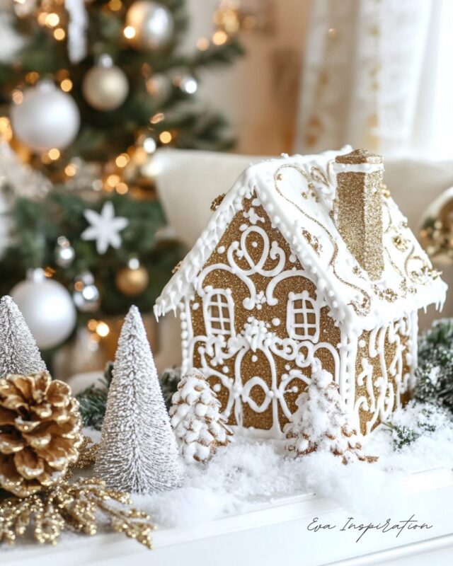 Maison en pain d’épices dorée – idée chic et festive pour Noël