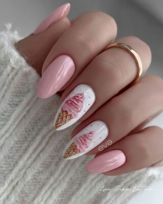 manucure ete ongle rose blanc glace