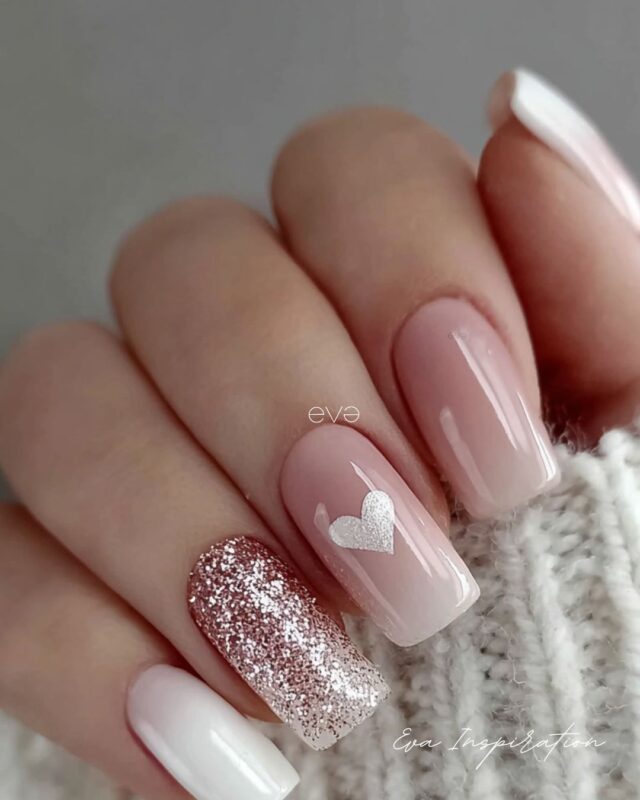 manucure saint valentin milky babyboomer rose blanc