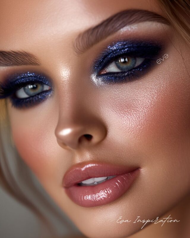 maquillage bleu nuit paillette nouvel an reveillon