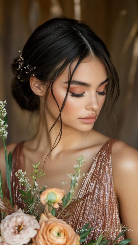 maquillage demoiselle honneur robe terracotta