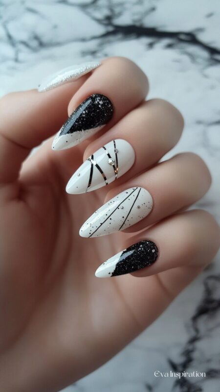 ongle-manucure-noir-blanc-idee