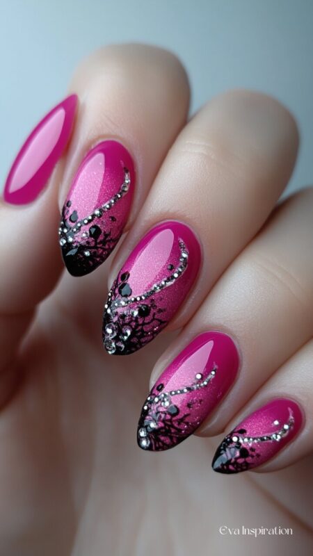 ongle-rose-fushia-nail-art-noir