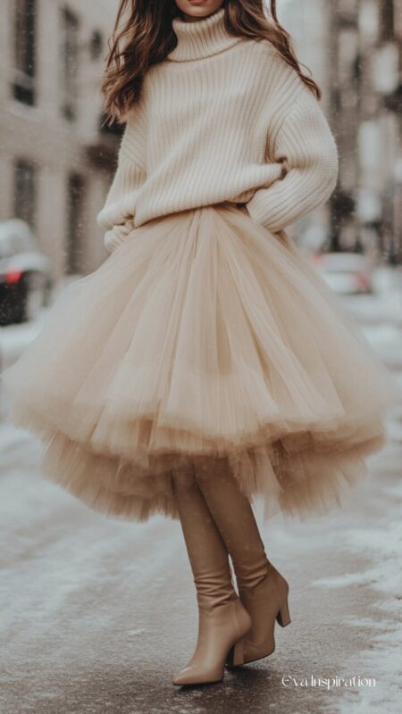outfit-femme-beige-jupe-tutu