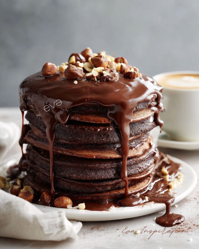 pancakes chocolat garniture chocolat fondu topping noisette