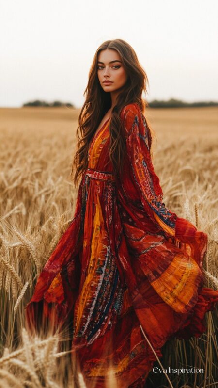 robe-longue-ete-manche-longue-evase-fluide-ocre-orange-terracotta