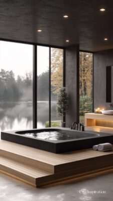 salle bain noir bois idee