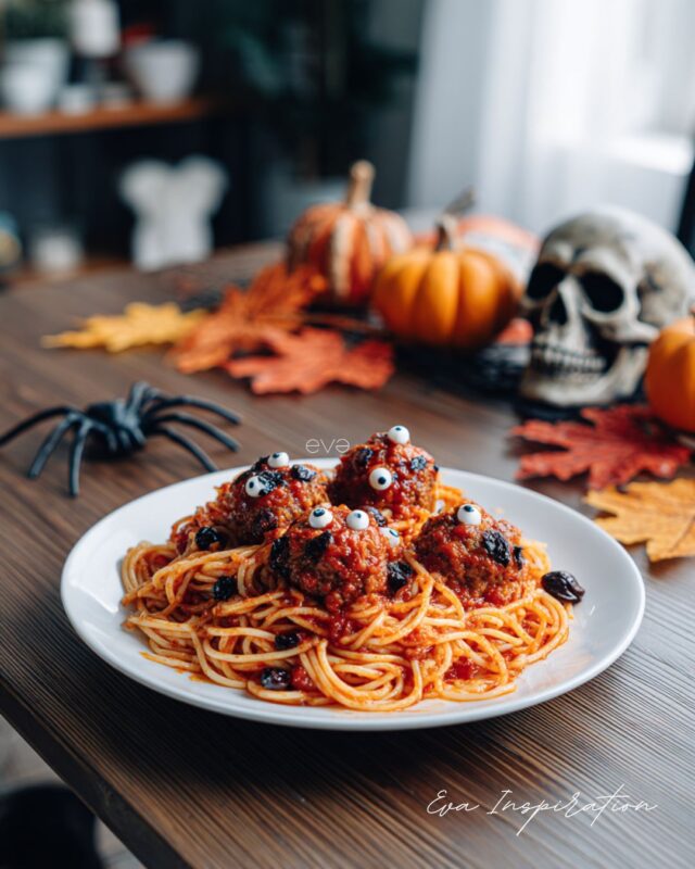 spaghetti halloween plat idee peur yeux