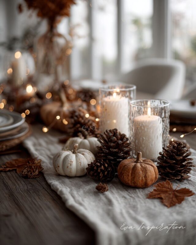décoration table automne cosy citrouilles et bougies