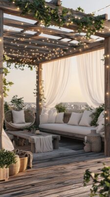 terasse voilage bois guirlande couverte boheme