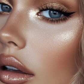 yeux-bleus-eyliner-maquillage-paillette